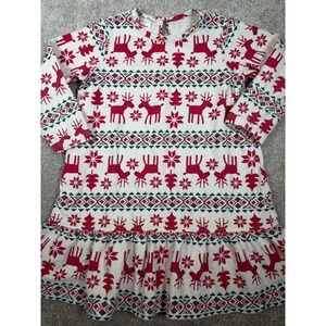 Hanna Andersson Girls 120 US 6-7 Reindeer Fair Isle Holiday Dress Cream Red